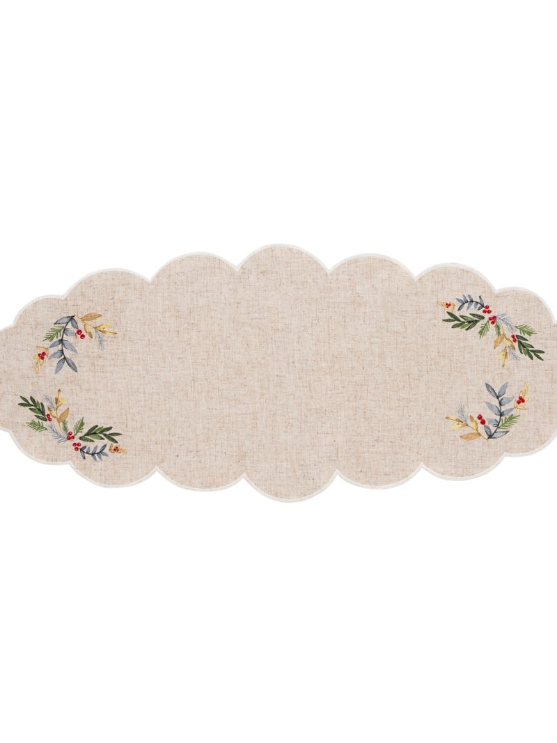 French Perle Holly Embroidered 14X31 Centerpiece
